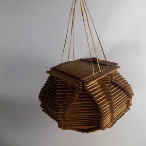 Vintage Handmade Folk Tramp Art Popsicle Stick Wooden Purse Handbag Bag